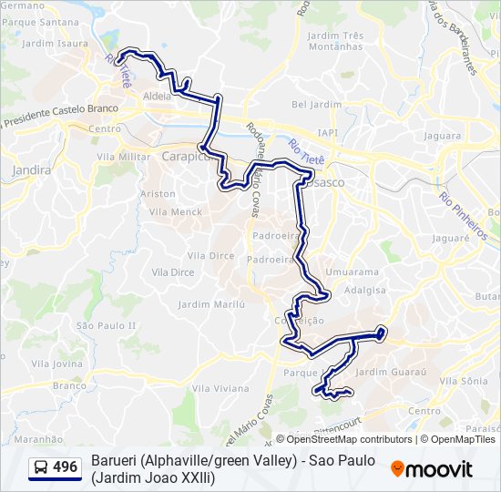 Mapa da linha 496 de ônibus