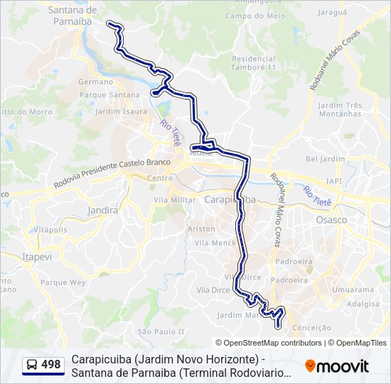 Mapa da linha 498 de ônibus