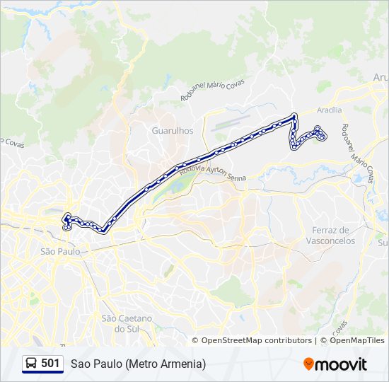 Mapa da linha 501 de ônibus