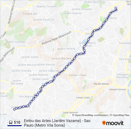 Mapa da linha 510 de ônibus