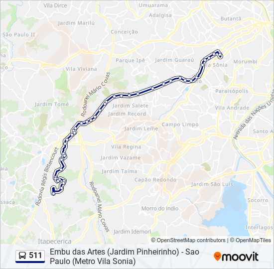 Mapa da linha 511 de ônibus