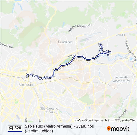 Mapa da linha 520 de ônibus