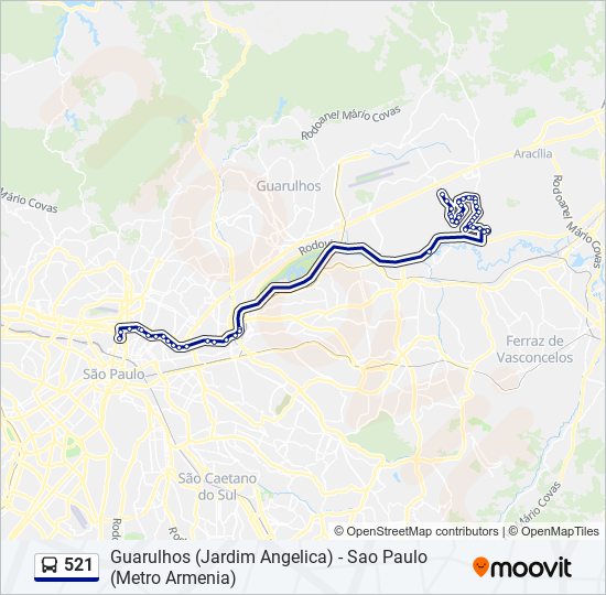 Mapa da linha 521 de ônibus