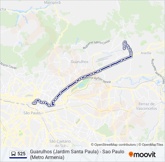 Mapa da linha 525 de ônibus