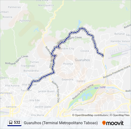 Mapa da linha 532 de ônibus