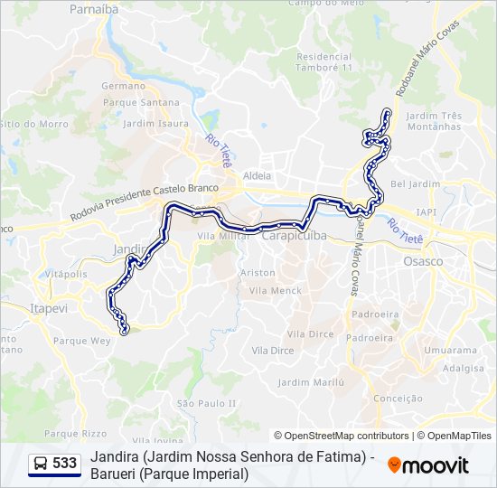 Mapa da linha 533 de ônibus