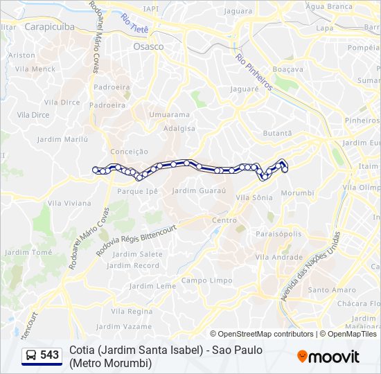 Mapa da linha 543 de ônibus