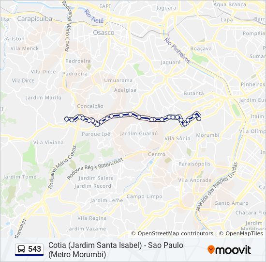 Mapa da linha 543 de ônibus