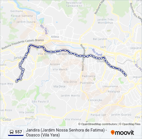 Mapa da linha 557 de ônibus
