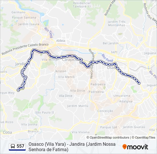 Mapa da linha 557 de ônibus