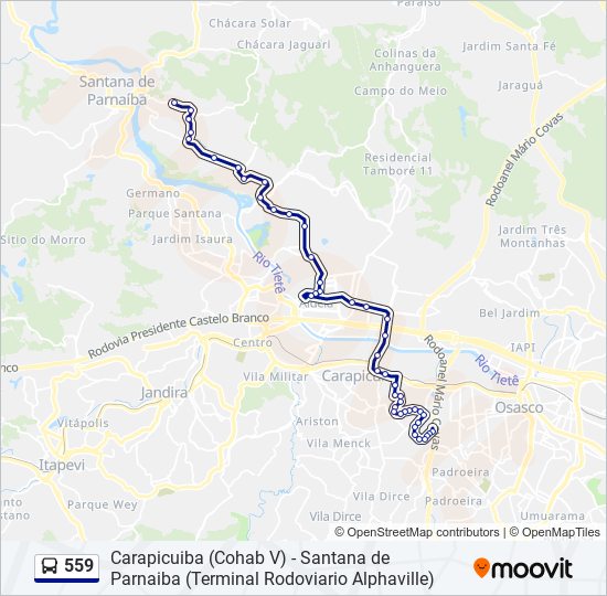 Mapa da linha 559 de ônibus