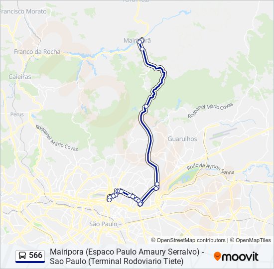 Mapa da linha 566 de ônibus