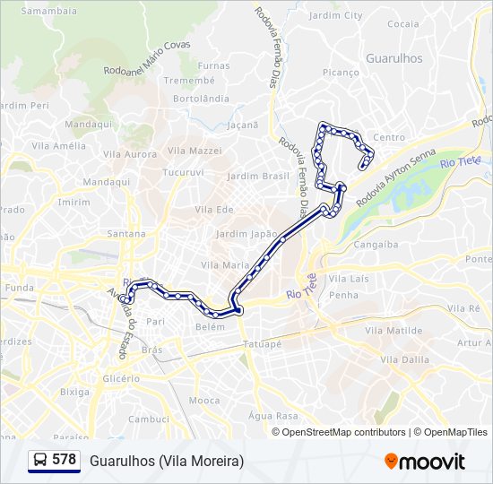 Mapa da linha 578 de ônibus