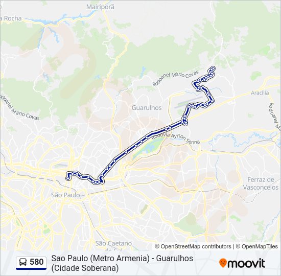 Mapa da linha 580 de ônibus