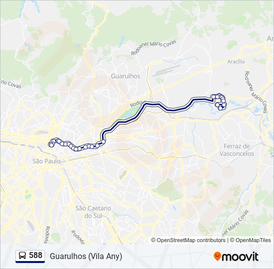 Mapa da linha 588 de ônibus