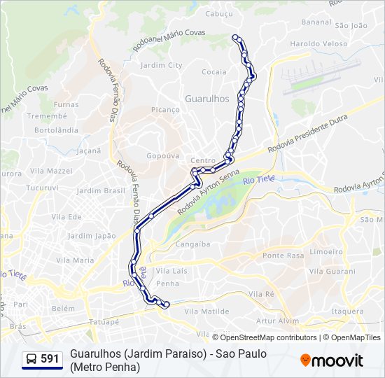 Mapa da linha 591 de ônibus