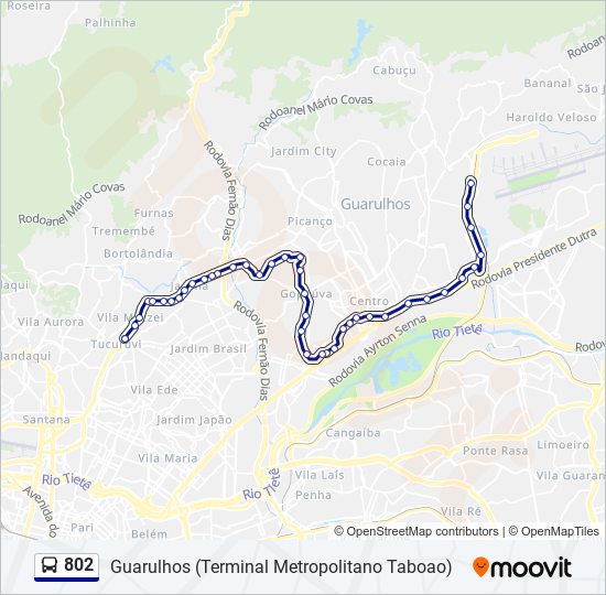 Mapa da linha 802 de ônibus