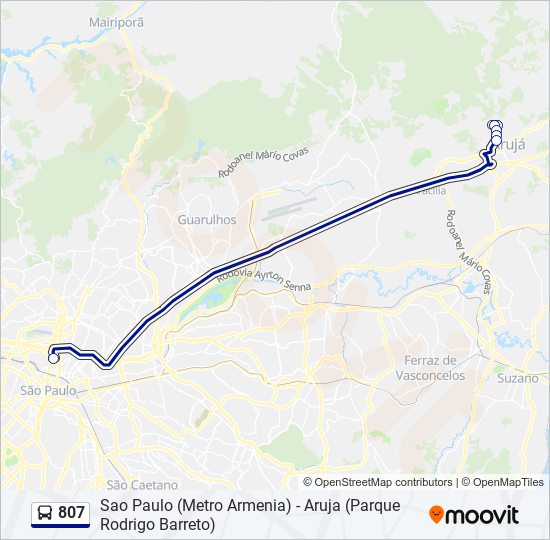 Mapa da linha 807 de ônibus