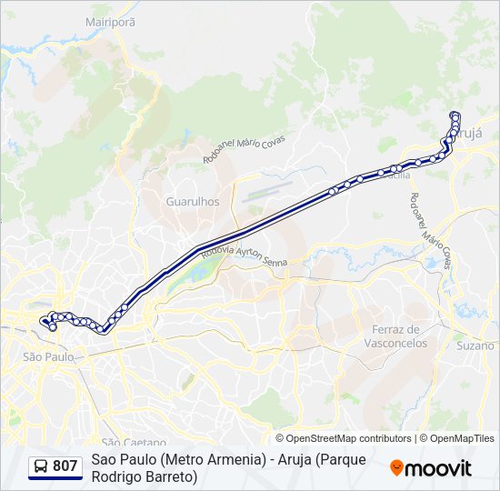 Mapa da linha 807 de ônibus