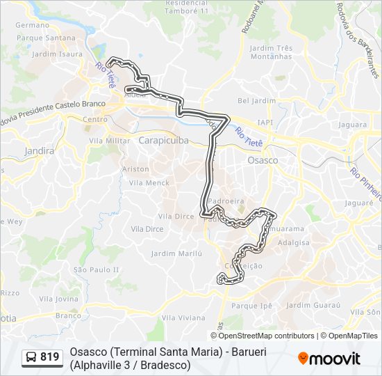 Mapa da linha 819 de ônibus