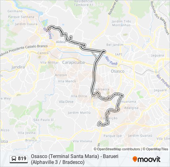 Mapa da linha 819 de ônibus