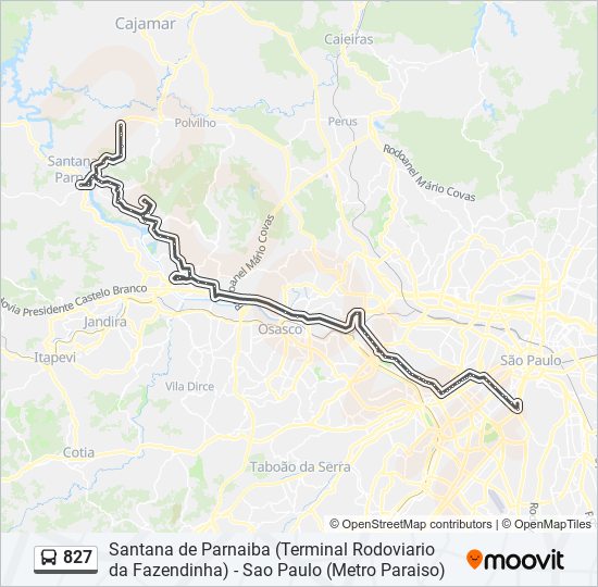 Mapa da linha 827 de ônibus