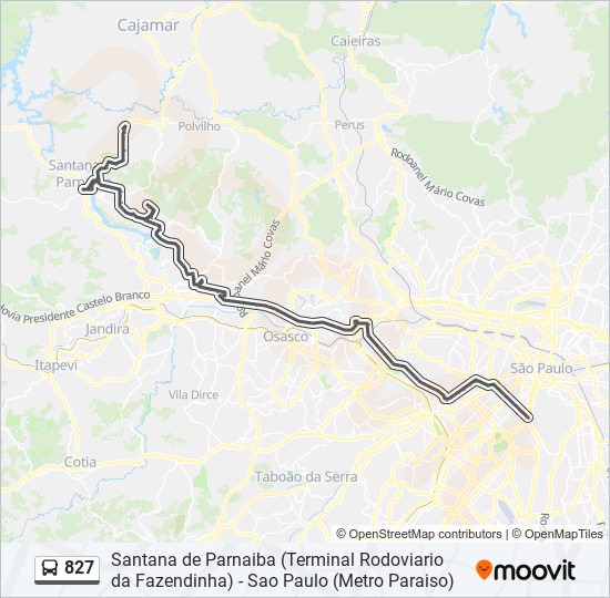 Mapa da linha 827 de ônibus