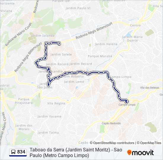 Mapa da linha 834 de ônibus