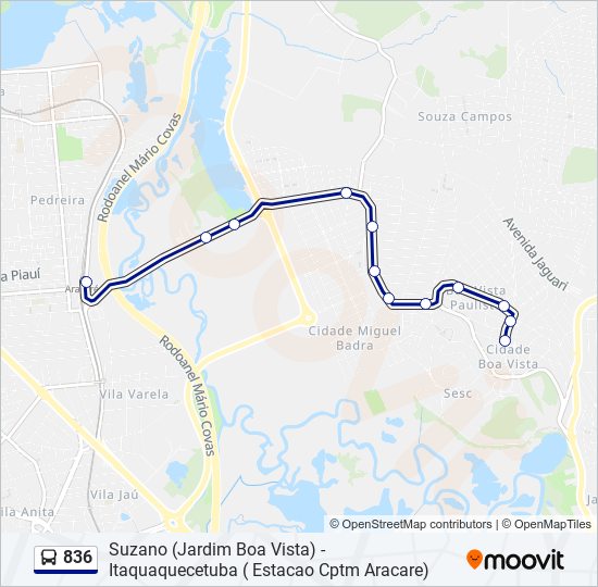 Mapa da linha 836 de ônibus