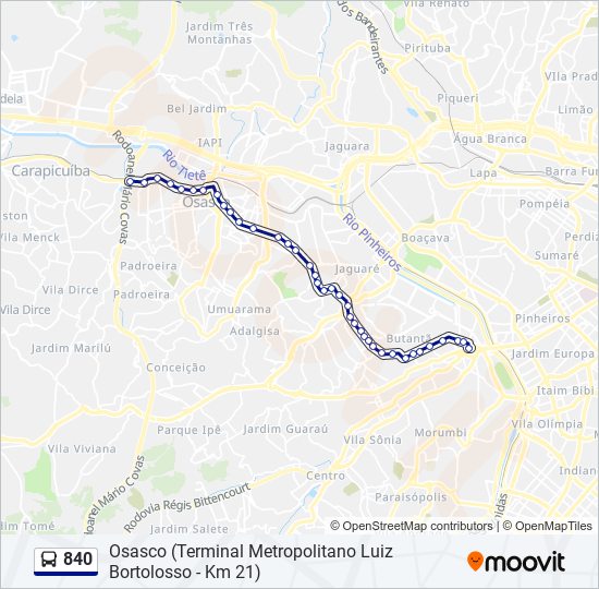 Mapa da linha 840 de ônibus