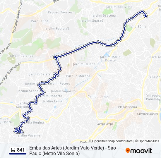 Mapa da linha 841 de ônibus