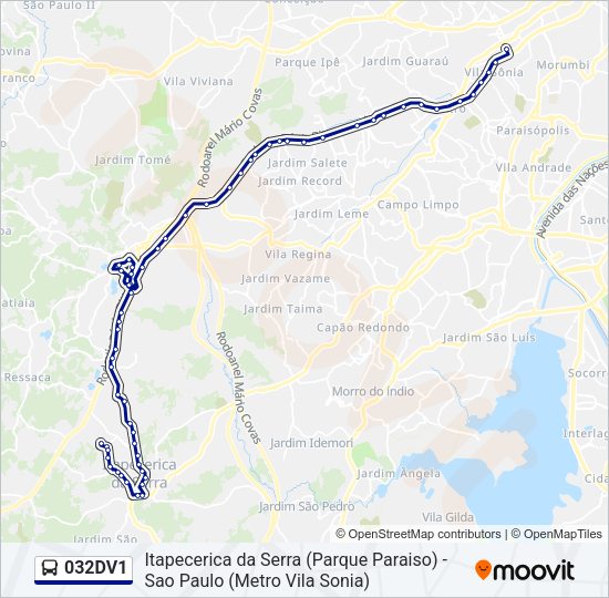 Mapa da linha 032DV1 de ônibus