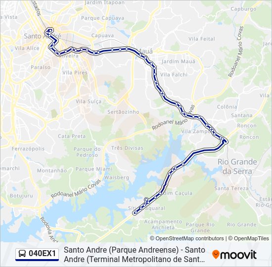 Mapa da linha 040EX1 de ônibus