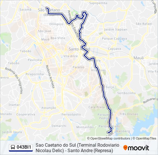 Mapa da linha 043BI1 de ônibus