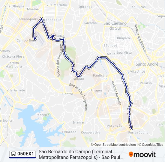 Mapa da linha 050EX1 de ônibus