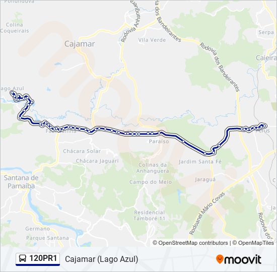 Mapa da linha 120PR1 de ônibus