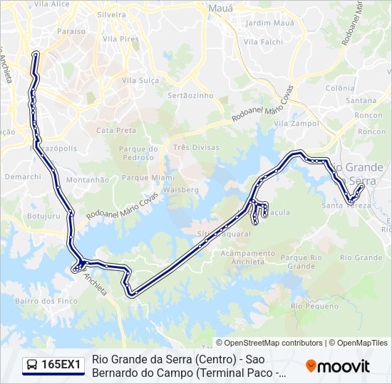Mapa da linha 165EX1 de ônibus