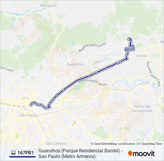 Mapa da linha 167PR1 de ônibus