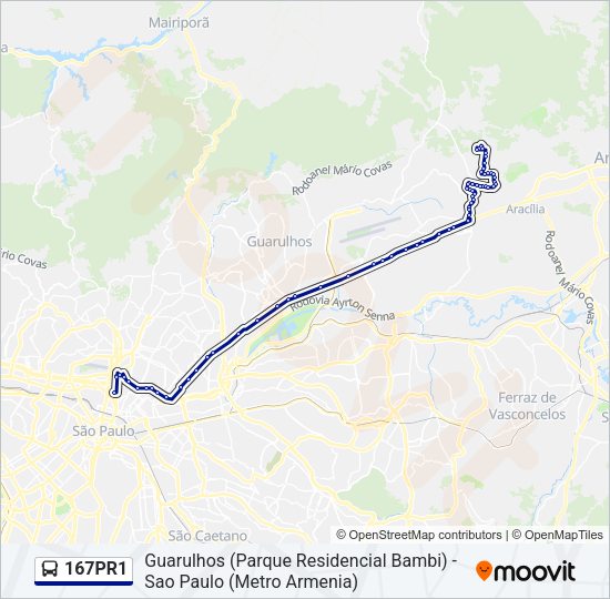 Mapa da linha 167PR1 de ônibus
