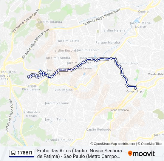 Mapa da linha 178BI1 de ônibus