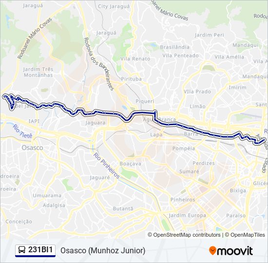 Mapa da linha 231BI1 de ônibus