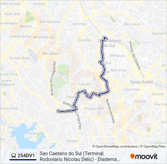 Mapa da linha 254DV1 de ônibus
