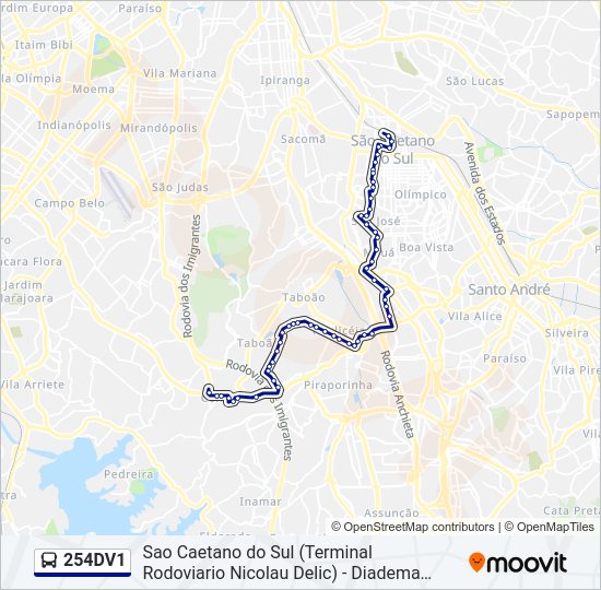 Mapa da linha 254DV1 de ônibus