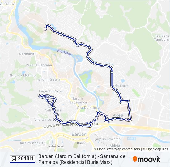 Mapa da linha 264BI1 de ônibus