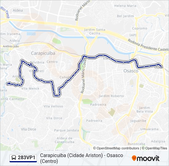 Mapa da linha 283VP1 de ônibus