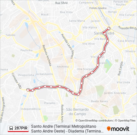 Mapa de 287PIR de autobús