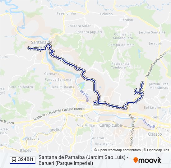 Mapa da linha 324BI1 de ônibus