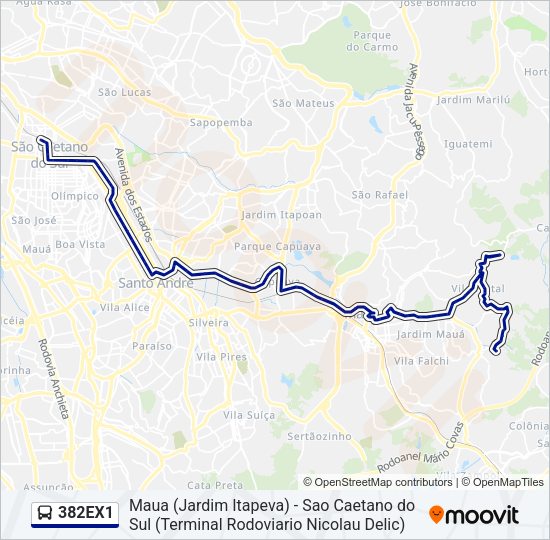 Mapa da linha 382EX1 de ônibus