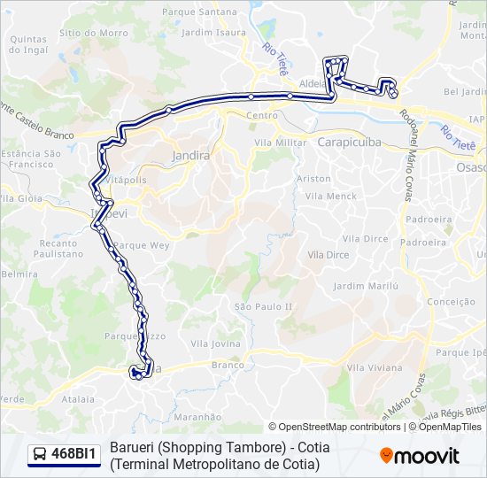 Mapa da linha 468BI1 de ônibus