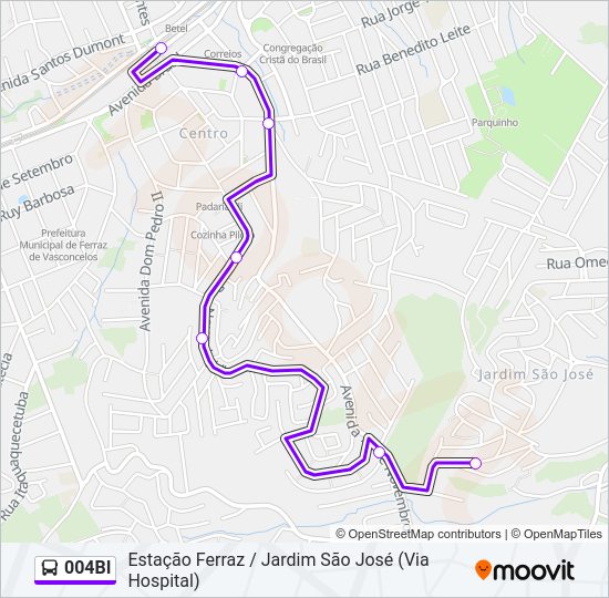 Mapa da linha 004BI de ônibus